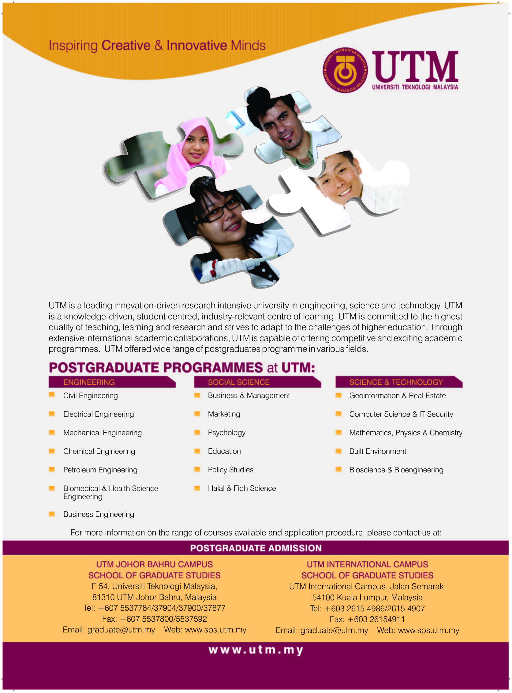 Postgraduate Programmes at UTM